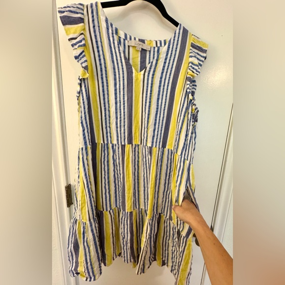 LOFT yellow and blue striped sundress with pockets - Picture 3 of 3